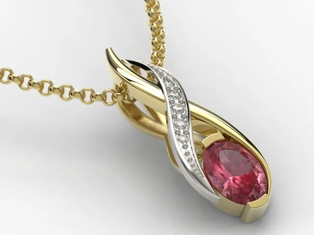 Wisiorek z żółtego i białego złota z rubinem i brylantami APW-69ZB