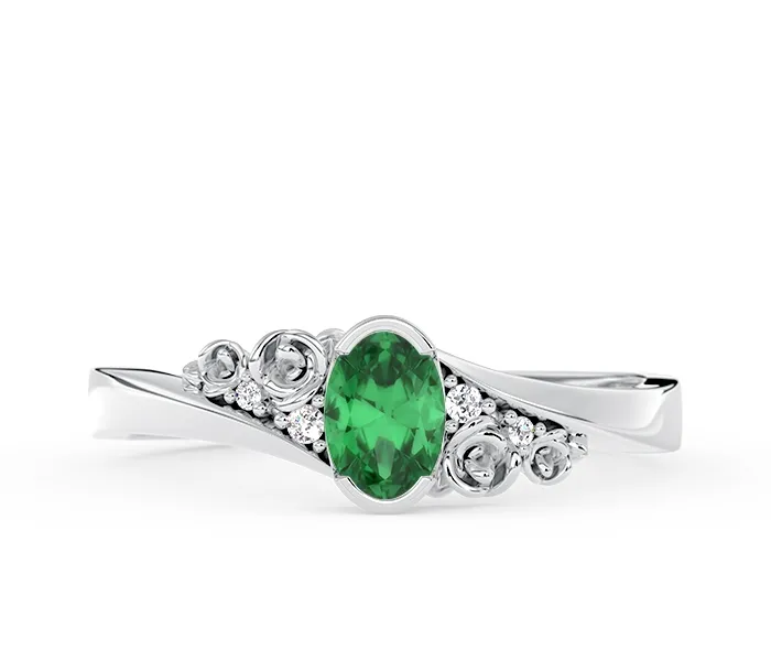 Pierścionek z białego złota AP-39B ze szmaragdem i cyrkoniami