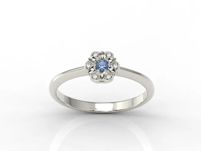 Pierścionek z białego złota z szafirem i diamentami JP-87B