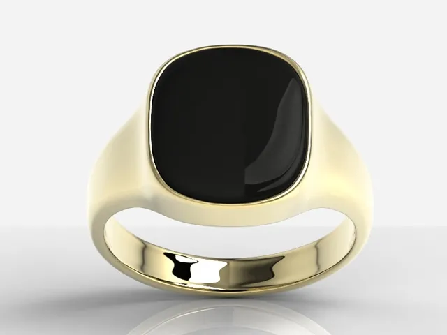 Sygnet z żółtego złota z płytką onyksu w kształcie "telewizorka" SJ-23Z