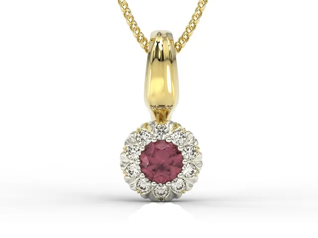 Wisiorek z żółtego i białego złota APW-42ZB-C z rubinem i cyrkoniami