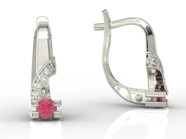 Kolczyki z białego złota z rubinami i diamentami JPK-66B