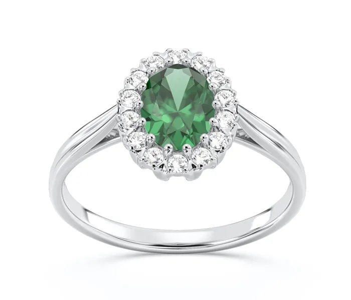 Pierścionek markiza z białego złota ze szmaragdem i diamentami 0,21 ct wzór BP-12B