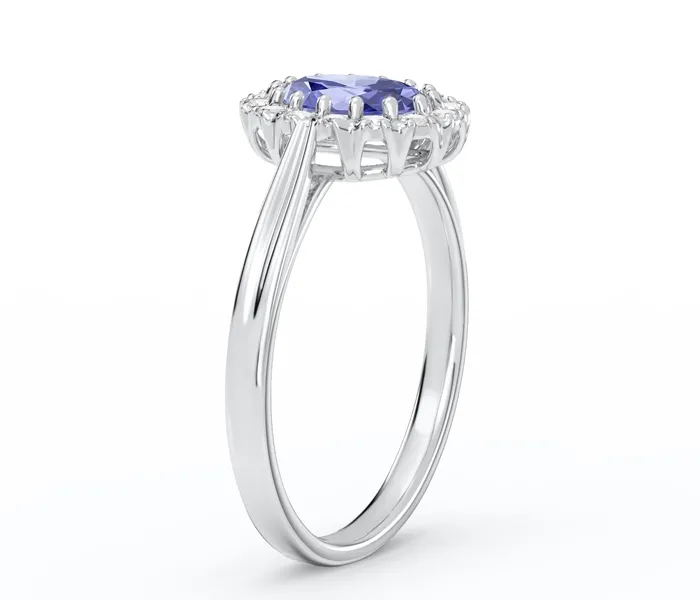 Pierścionek markiza z białego złota z tanzanitem i diamentami 0,21 ct wzór BP-12B