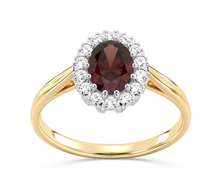 Pierścionek markiza z żółtego i białego złota z granatem i diamentami 0,21 ct wzór BP-12ZB