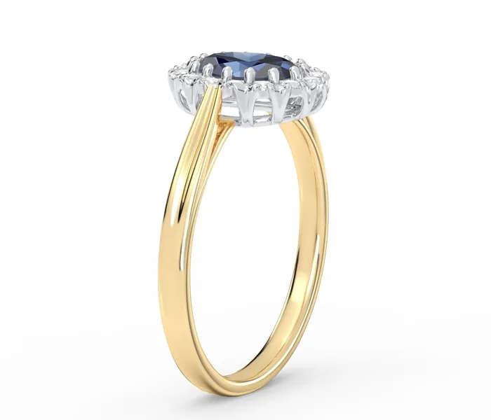Pierścionek markiza z żółtego i białego złota z szafirem i diamentami 0,21 ct wzór BP-12ZB