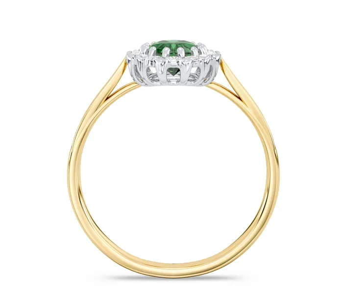 Pierścionek markiza z żółtego i białego złota ze szmaragdem i diamentami 0,21 ct wzór BP-12ZB