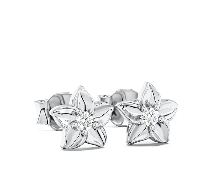 Kolczyki w formie kwiatu z białego złota i z diamentami BPK-15B
