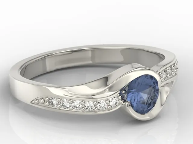 Pierścionek z białego złota z szafirem i cyrkoniami model AP-6139B-C