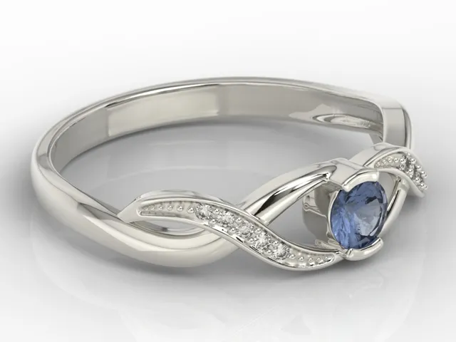 Pierścionek z białego złota z szafirem i diamentami BP-39B