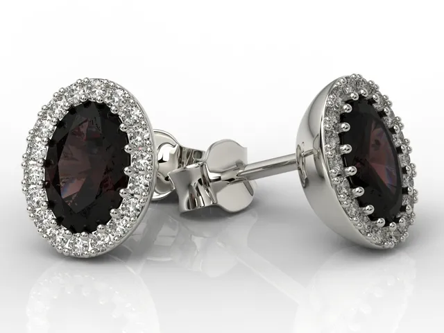 Kolczyki z białego złota z granatami i diamentami APK-49B