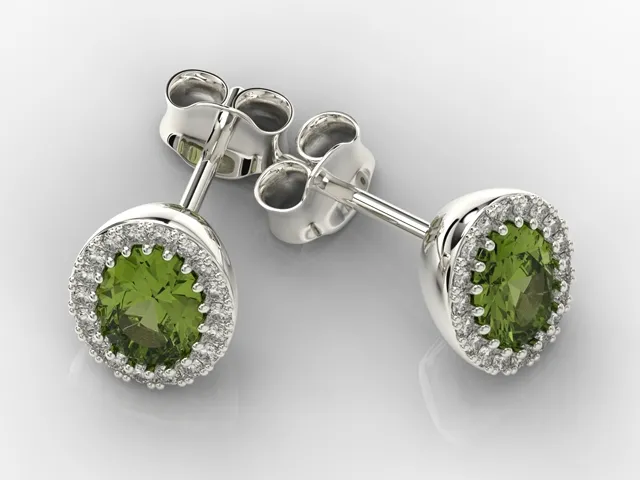 Kolczyki z białego złota z  oliwinami i diamentami APK-49B