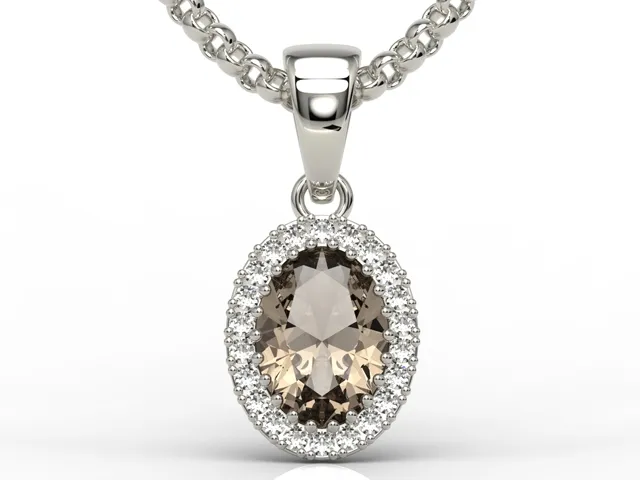 Wisiorek z białego złota z kwarcem dymnym i diamentami APW-49B