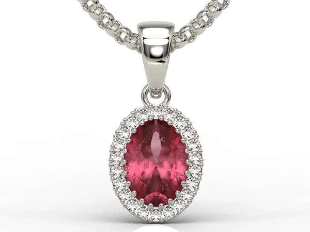 Wisiorek z białego złota z rubinem i diamentami APW-49B