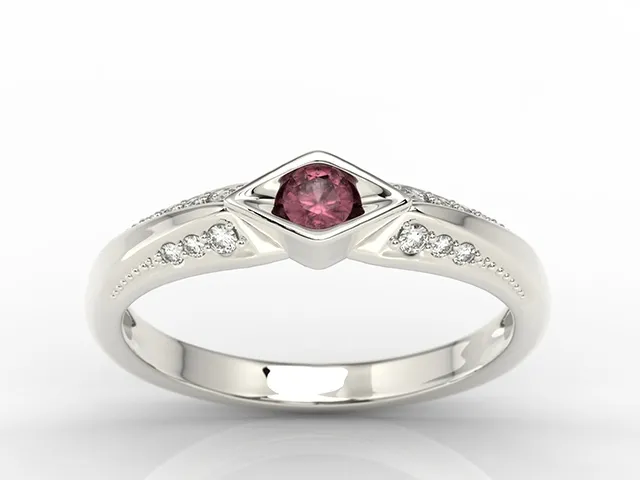 Pierścionek z białego złota z rubinem i diamentami AP-44B