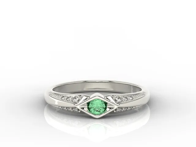 Pierścionek z białego złota ze szmaragdem i diamentami AP-44B