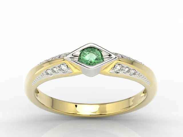 Pierścionek z żółtego i białego złota ze szmaragdem i diamentami AP-44ZB