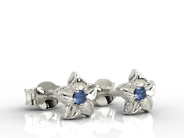 Kolczyki w formie kwiatu z białego złota z szafirem BPK-15B