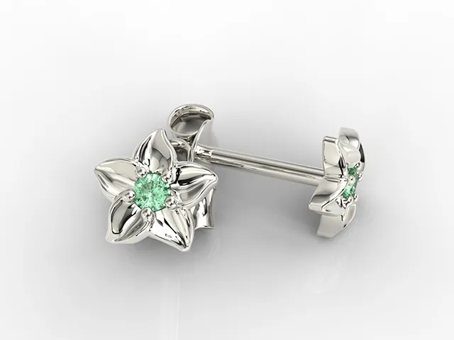 Kolczyki w formie kwiatu z białego złota ze szmaragdem BPK-15B