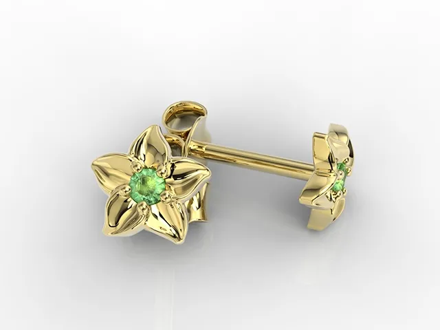 Kolczyki w formie kwiatu z żółtego złota ze szmaragdem BPK-15Z