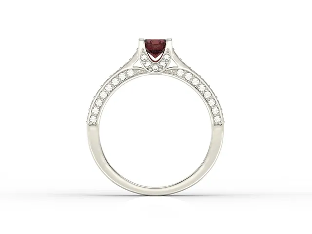Pierścionek z białego złota z granatem i brylantami 0,42 ct wzór LP-50B