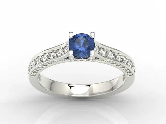 Pierścionek z białego złota z szafirem i brylantami 0,42 ct wzór LP-50B
