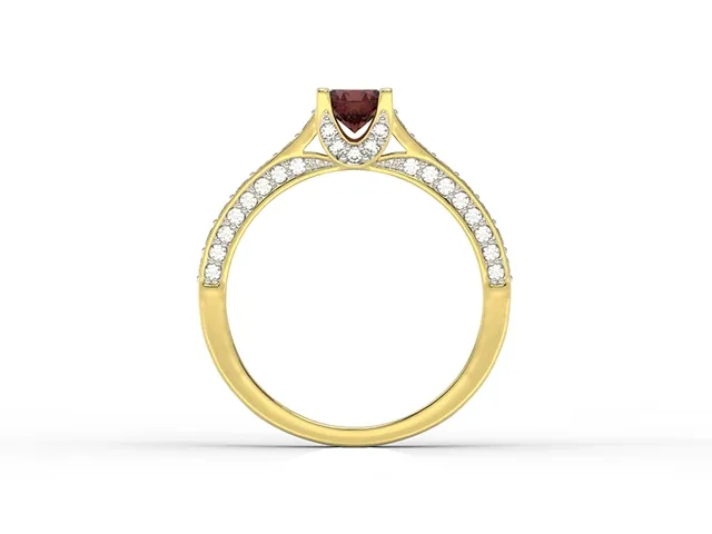 Pierścionek z żółtego złota z granatem i brylantami 0,42 ct wzór LP-50Z-R