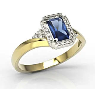 Pierścionek z żółtego i białego złota z szafirem i diamentami 0,08 ct wzór LP-84ZB