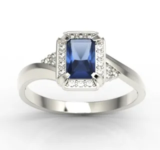Pierścionek z białego złota z szafirem i diamentami 0,10 ct wzór LP-84B