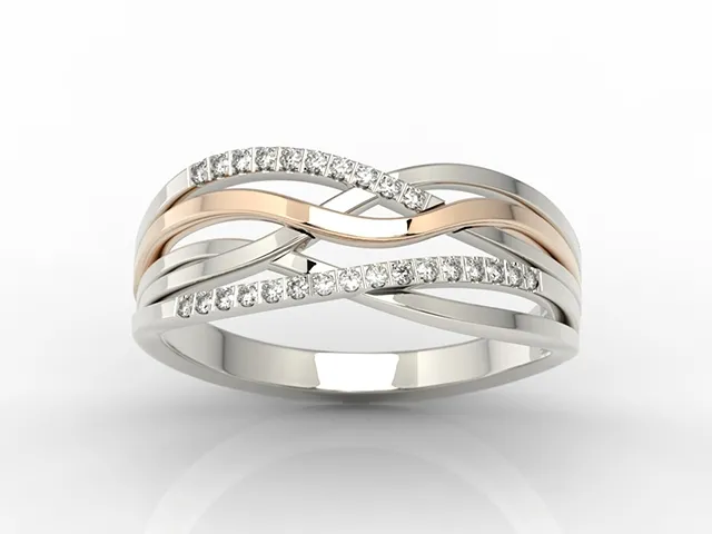 Pierścionek z białego i różowego złota z diamentami LP-72BP