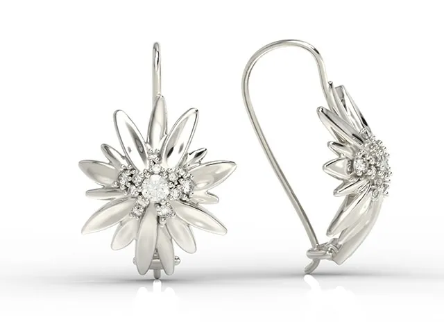 Kolczyki na agrafce szarotka alpejska białe złoto BPK-46Z