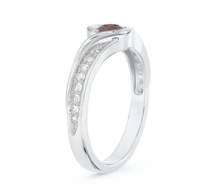 Pierścionek z białego złota granatem i brylantami 0,14 ct wzór BP-2839B