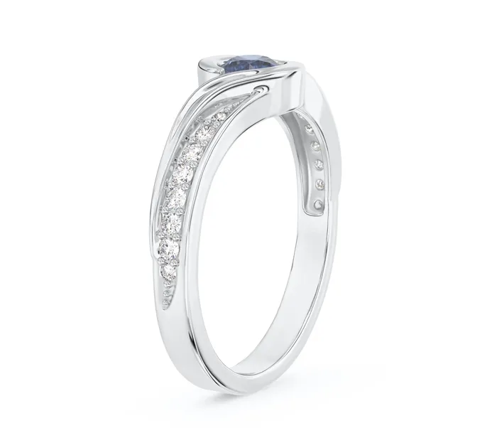 Pierścionek z białego złota z szafirem i brylantami wzór BP-2839B