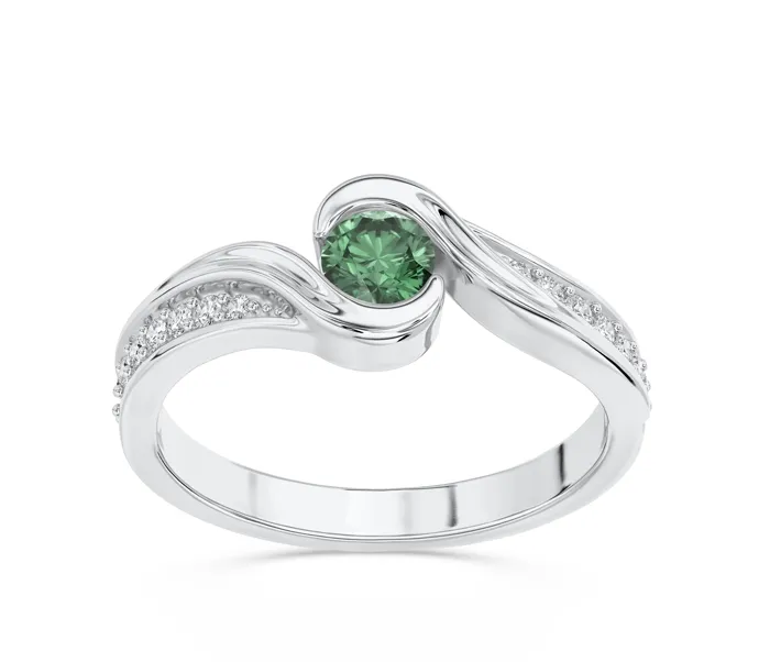 Pierścionek z białego złota ze szmaragdem i brylantami 0,14 ct wzór BP-2839B