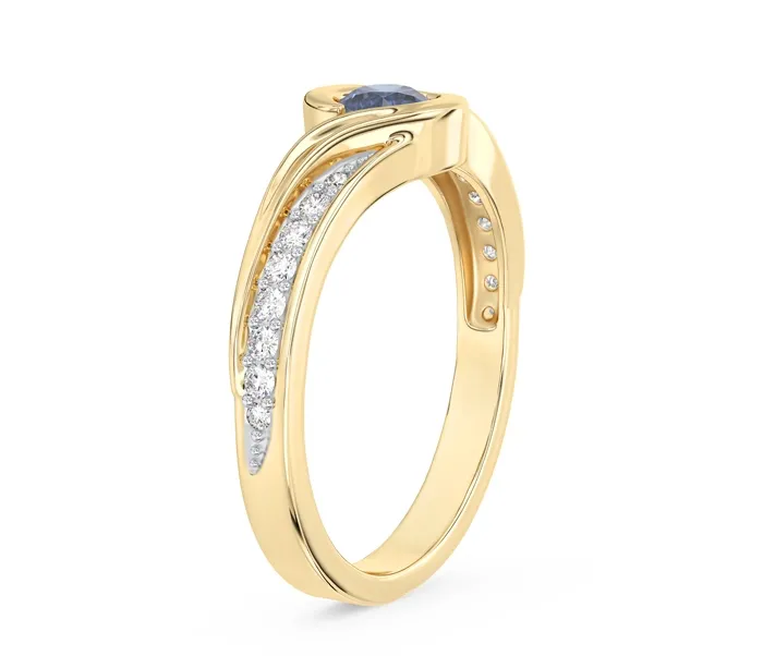 Pierścionek z żółtego złota z szafirem i brylantami 0,14 ct wzór BP-2839Z