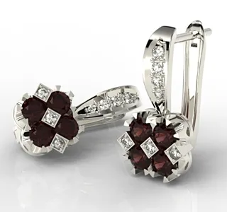 Kolczyki z białego złota z granatami i diamentami JPK-56B