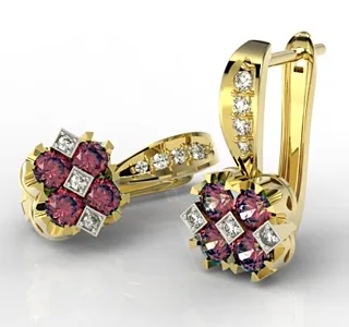 Kolczyki z żółtego złota z rubinami i diamentami JPK-56Z-R