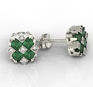 Kolczyki z białego złota ze szmaragdami i diamentami JPK-56B-SZT