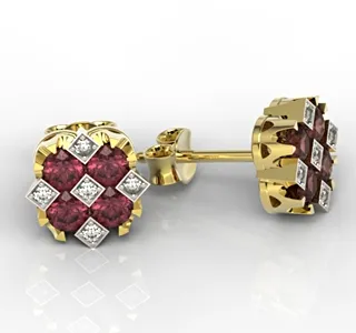 Kolczyki z żółtego złota z rubinami i diamentami JPK-56Z-SZT
