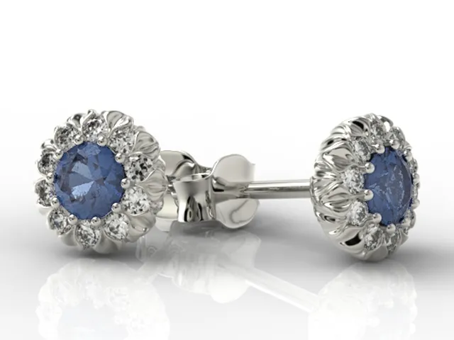 Kolczyki z białego złota APK-42B z szafirem i diamentami.