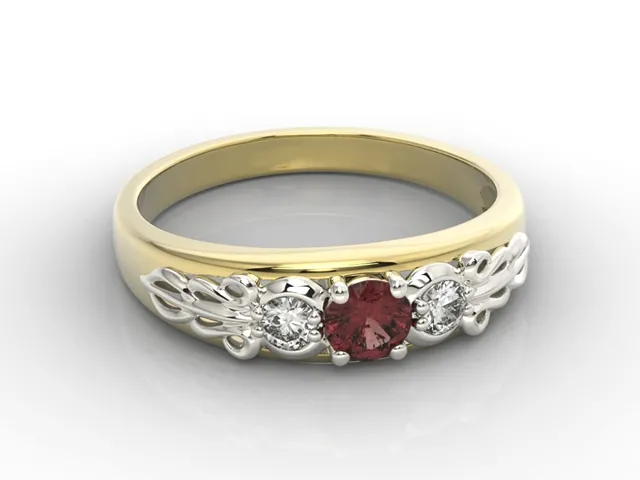 Pierścionek z żółtego i białego złota z granatem i diamentami BP-49ZB