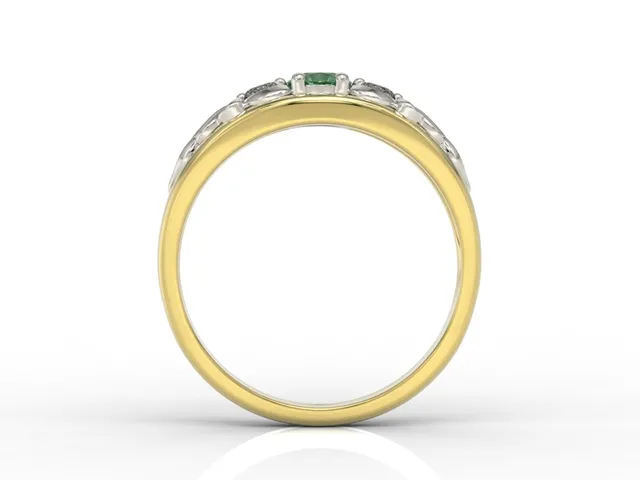 Pierścionek z żółtego i białego złota ze szmaragdem i diamentami BP-49ZB
