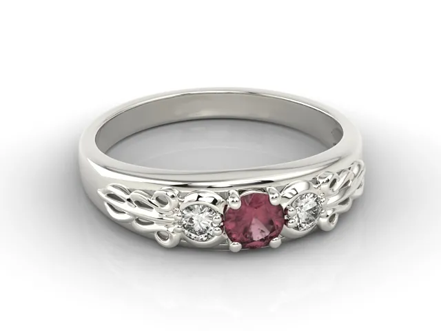 Pierścionek z białego złota z rubinem i diamentami BP-49B