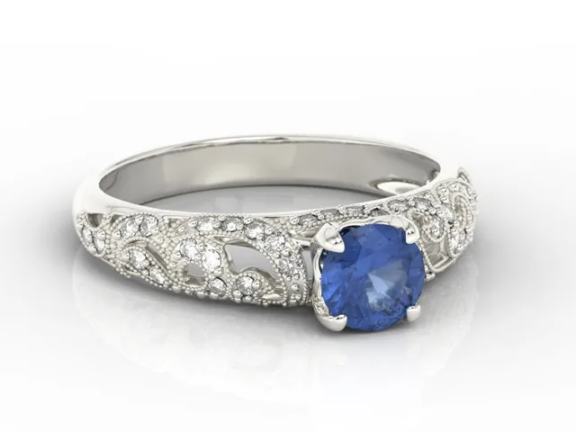 Pierścionek zaręczynowy z białego złota z szafirem i diamentami BP-50B