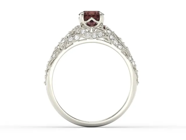 Pierścionek zaręczynowy z białego złota z granatem i diamentami BP-50B