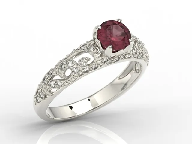 Pierścionek zaręczynowy z białego złota z rubinem i diamentami BP-50B