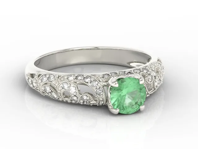 Pierścionek zaręczynowy z białego złota ze szmaragdem i diamentami BP-50B
