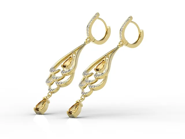 Kolczyki wiszące z żółtego złota z cytrynami i cyrkoniami BP-38Z