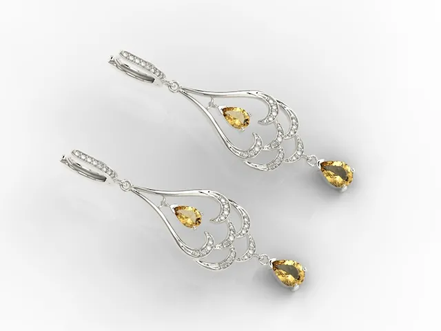 Kolczyki wiszące z białego złota z cytrynami i cyrkoniami BP-38B