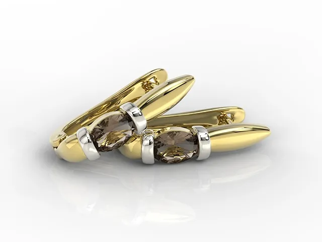 Kolczyki z żółtego i białego złota z kwarcami dymnymi APK-67ZB